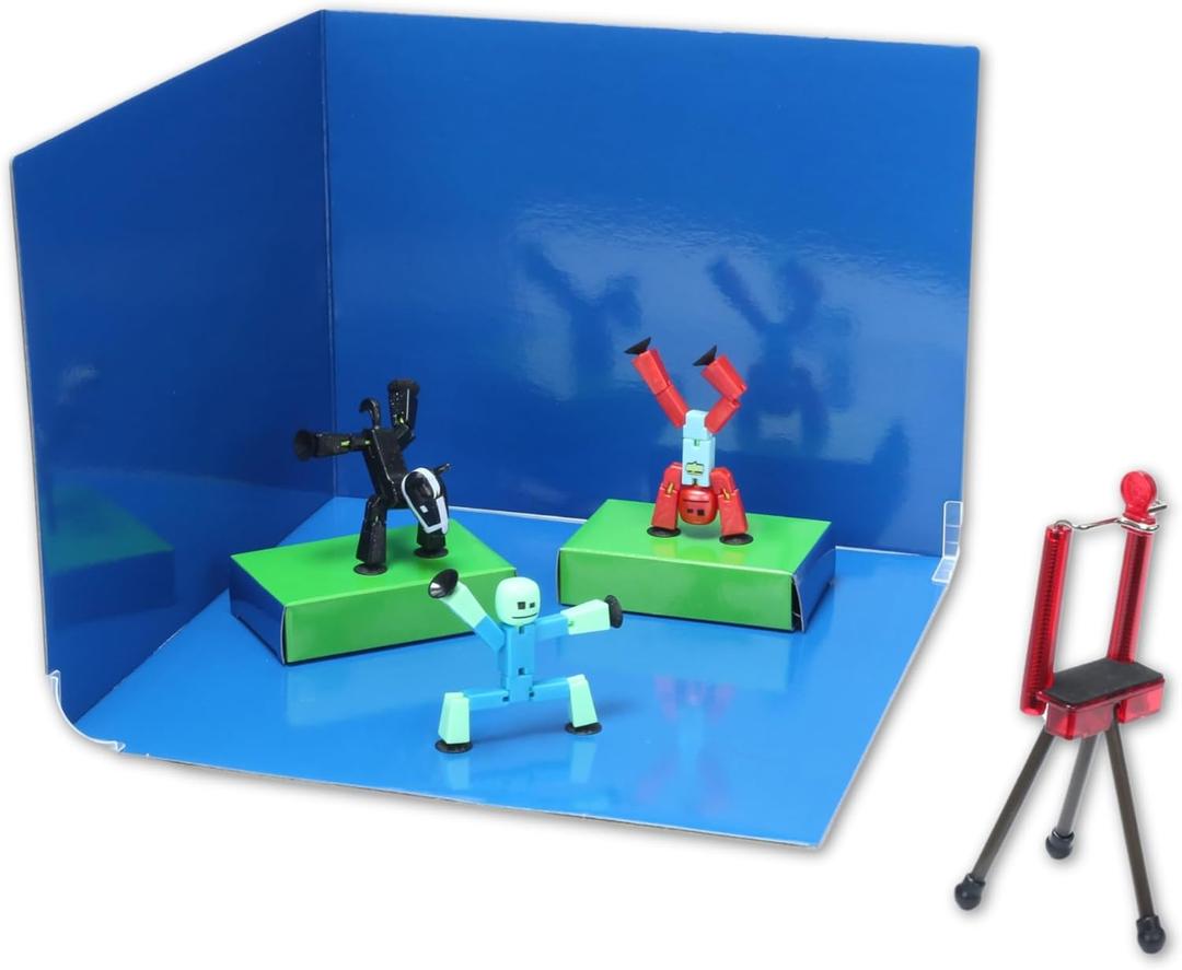 STIKBOT Zing Zanimation What The Bot Special Action Figures and Animation Set, Includes 3, 1 Mobile Phone Tripod and 2-in-1 Stage, Stop Motion Animation, Great for Kids Ages 4 and Up