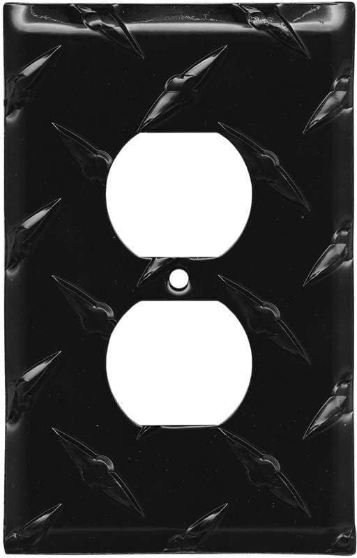 Colester Direct Black Diamond Plate Aluminum Wall Switch Plate Outlet Cover Toggle Rocker GFI Garage (Power Outlet-Duplex Single)