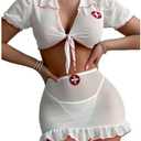 Milumia Women's 3 Piece Nurse Lingerie Set Sexy See Through Costume Outfit With Thong Large