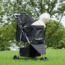 NEWBULIG 3 Wheel Pet Stroller for Dogs and Cats, Foldable, Lightweight and Durable, Ideal for Small to Medium Pets, Includes Storage Basket and Cup Holders