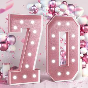 Marquee Numbers 70th Birthday Decoration: 4FT Large Light Up 70 Year Old Birthday Rose Gold Party Anniversary Backdrop for Her Him Cardboard Sign Mosaic Balloon Frame Number 70