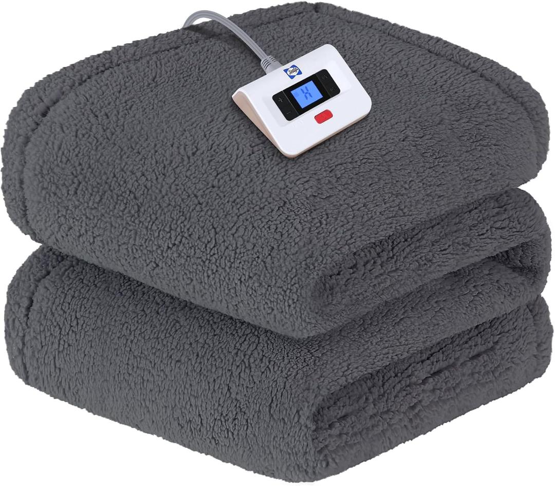 Sealy Electric Blanket Full Size, Soft Sherpa Heated Blanket Single Control with 10 Heating Levels & 1 to 12 Hours Auto-Off Settings Over-Heated Protection 80"x84" Machine Washable, Dark Grey