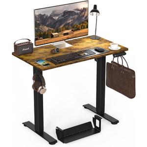 Adjustable Height Standing Desk,35 x 20 Inches Small Electric Sit Stand Up Mini Desk Rising Desk for Home Office or Kids, Computer Desk with Cable Management (Rustic Brown)