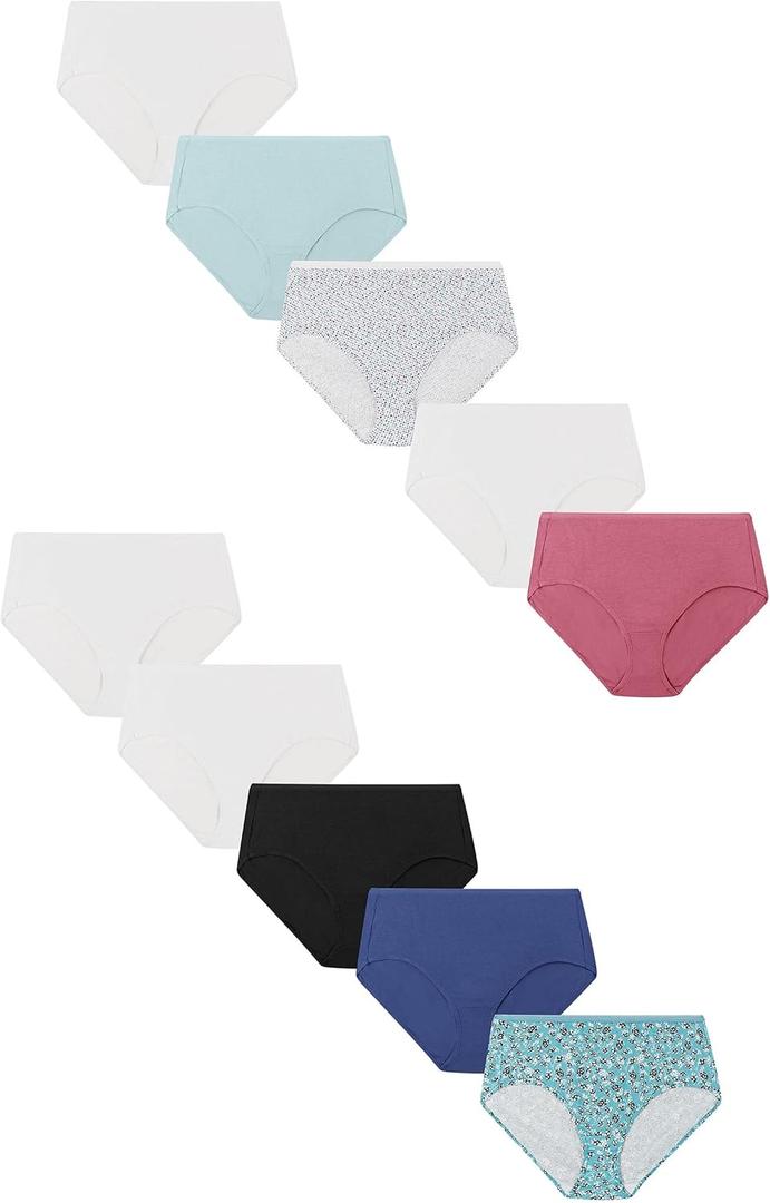 Hanes Women's Underwear Briefs Pack, 10-Pack, Cotton Brief Panties for Women, Moisture-Wicking (Plus Size) (11, Solid/Heather/Print Mix)