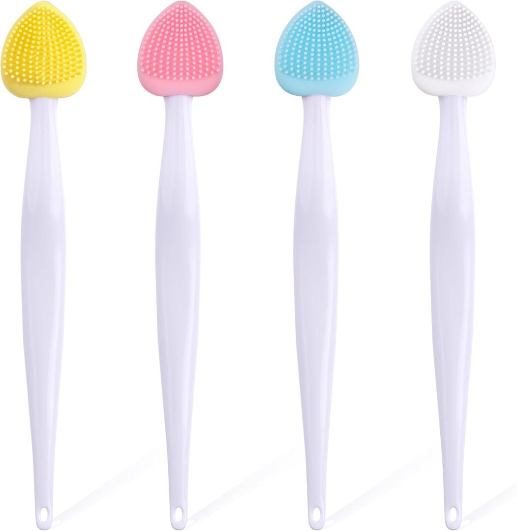 2 x 4pcs Lip Scrub Brush, Silicone Heart Lip Exfoliator Brushes Scrubber Tool, Double-Sided Lip Cleaning Exfoliating Remove Dead Skin Tool for Men Women Dark Lips- Pink & White & Blue & Yellow