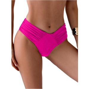 SHENHE Women's V Cut High Leg Ruched Mid Rise Bikini Bottom Swimwear Bathing Suit, Medium