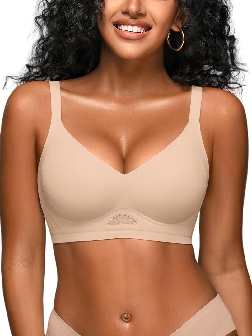 Wireless Jelly Bras for Women No Underwire - S-2XL Seamless Everyday Tshirt Bralettes Supportive Bra (Medium)