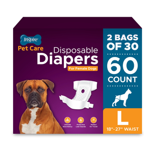 Inspire Pet Care Dog Diapers Female | Bulk Value Doggie Diapers for Female Dogs, Incontinence Female Dog Diapers for Heat or Pee Disposable Dog Diapers Female Dog Diapers (Large, Count of 60)
