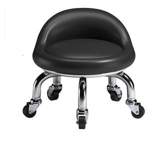 Black Roller Seat Pu Leather Low Heavy Duty Round Rolling Stool 360 Swivel Small Stool with Universal Caster Wheels and Backrest for Home Office Garage Shop Fitness (A)