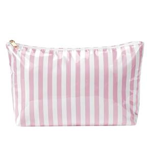 Large PVC Waterproof Striped Makeup Bag,Clear Coated Cosmetic Bags,Easy to Clean,Travel Organizer Zipper Pouch Beach Vacation Essentials for Women Girls(04Pink Stripe)