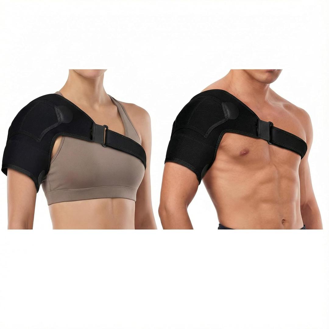 Cuffbow 2 Pcs Black Shoulder Brace Adjustable Large Size Shoulder Support for Men and Women Adjustable Arms Joint Compression Sleeve, Suitable for Both Left and Right Arms