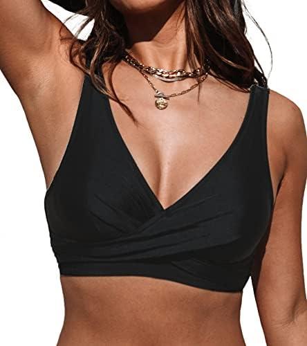 CUPSHE Women Swimsuit Bikini Top Wrap Self Tie Bathing Suit with Fixed Wide Straps Size L