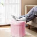 Bsketa Round Storage Ottoman, 14" Folding Velvet Foot Stool,Pink 2 Pack, Small