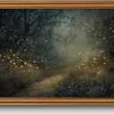 CHMMART Vintage Gold Framed Wall Art Moody Forest Firefly Canvas Art Prints Boho Nature Woodland Pictures Wall Decor Dark Academia Cottagecore Paintings Artwork for Living Room Bedroom 16x24in