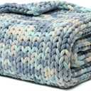 YnM Weighted Blanket, Handmade Chunky Knitted Design, Soft and Cozy, Temperature Regulating and Breathable, Machine Washable Throw for Sleep or Home Decor (Light Blue Tie-Dyed, 60x80 Inch, 15lbs)