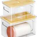 2 PACK Trash Bag Holder With Bamboo Top,Trash Bag Dispenser Roll Holder for Kitchen Pantry Cabinet Counter Under Sink Laundry Room Organizers