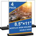 Seencool 8.5x11 Acrylic Sign Holder Vertical Double-sided Tabletop Sign Holder with Black Base, Plastic Picture Frame Paper Holder, Clear Menu Display Stand for Office Restaurant Store Home 4 pack