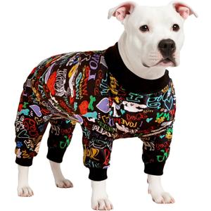 LovinPet Large Dog Pajamas, Wound Care/Post Surgery Shirt, UV Protection, Love My Dog Text on Black Print, UV Protection, Pet Anxiety Relief, Large Dog Onesies, Pet PJ's/Medium