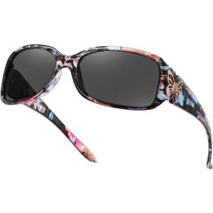HAOLOTA Women's Polarized Sunglasses - Fashionable Wraparound Butterfly Design with UV400 Protection (A02 Flower Frame/Grey Lens)