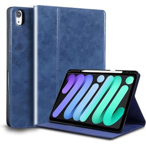 for Ipad (A16) 11th Gen 11 inch 2025 and Ipad 10th Generation 10.9-inch Case 2022 Genuine Leather Cover Protective Shell,Built-in Pencil Holder and Auto Wake/Sleep.Blue