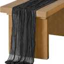 Ling's Moment Black Cheesecloth Table Runner, 168 Inch 14FT Boho Gauze Rustic Sheer Cheese Cloth Table Runners for Party Wedding Birthday Outdoor Bridal Shower Decor