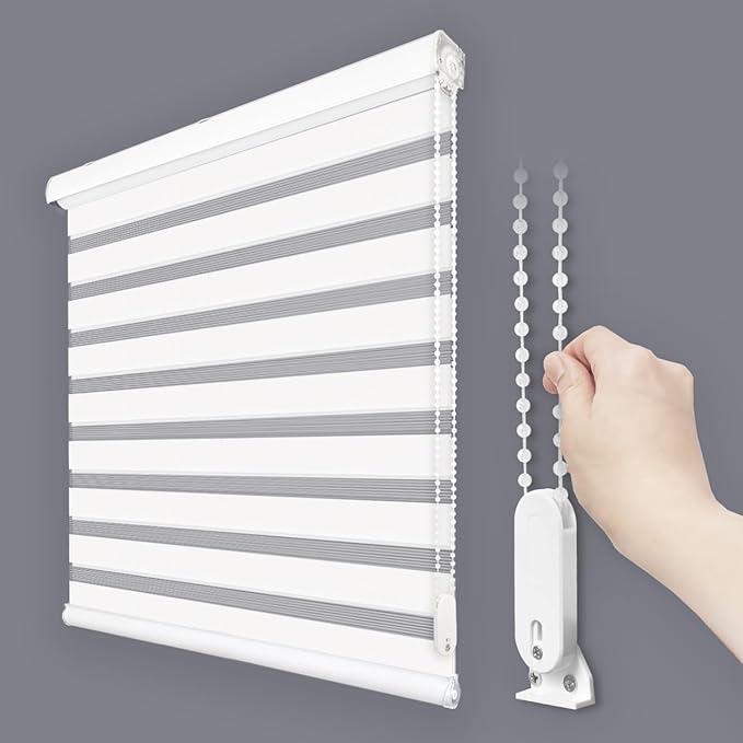 Foiresoft Standard Custom Zebra Rollder Blinds [W10-110 x H10-115 Inch, White, Basic], Light Filtering Dual Layer Window Shades, 13 Colors, Customizable Options
