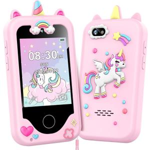 Kids Smart Phone for Girls Toys, Gifts for 3-10 Year Old Girl Boy Christmas Birthday Kids Toys, 2.8" Touchscreen Toddler Learning Cell Toy Phone with Dual Camera, Game, Music Player, 8GB Card Pink