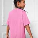 WDIRARA Girl's Letter Print Round Neck Half Sleeve T Shirt Oversized Casual Tee (Pink)