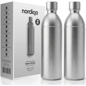 Stainless Steel Carbonating Bottle 43 oz | Compatible with Aarke Carbonator 3 (Not Pro) and SMEG Soda Makers | No Expiration | Plastic-Free | Dishwasher Safe | Replacement Bottle | 2x Steel