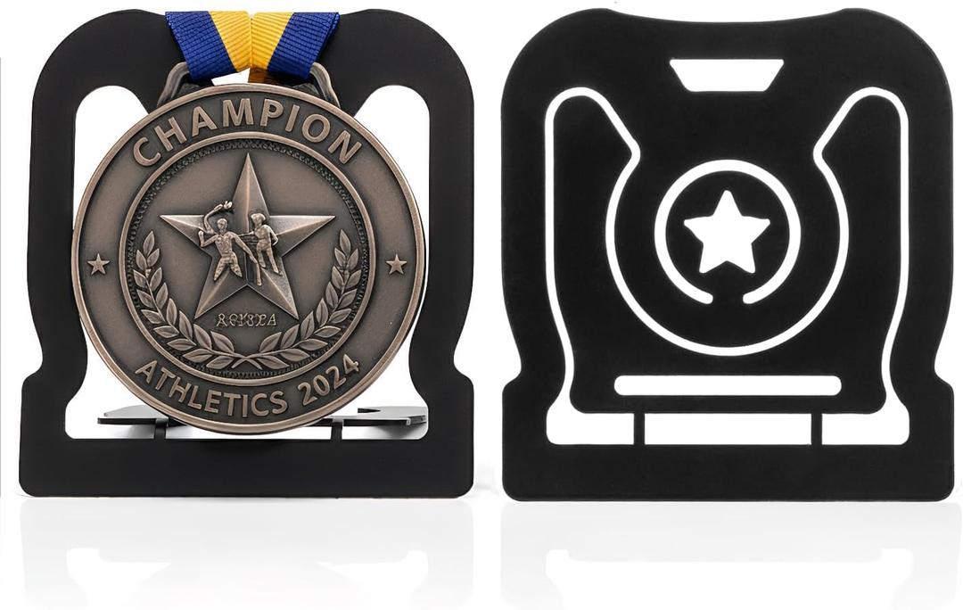 Nicunom 2 Pack Medal Holder Display Rack, Tabletop Medal Display Stand Single Medals Hanger Frame for Military, Marathon, Swimming, Football, Sports, Gymnastics Award Badge Insignia