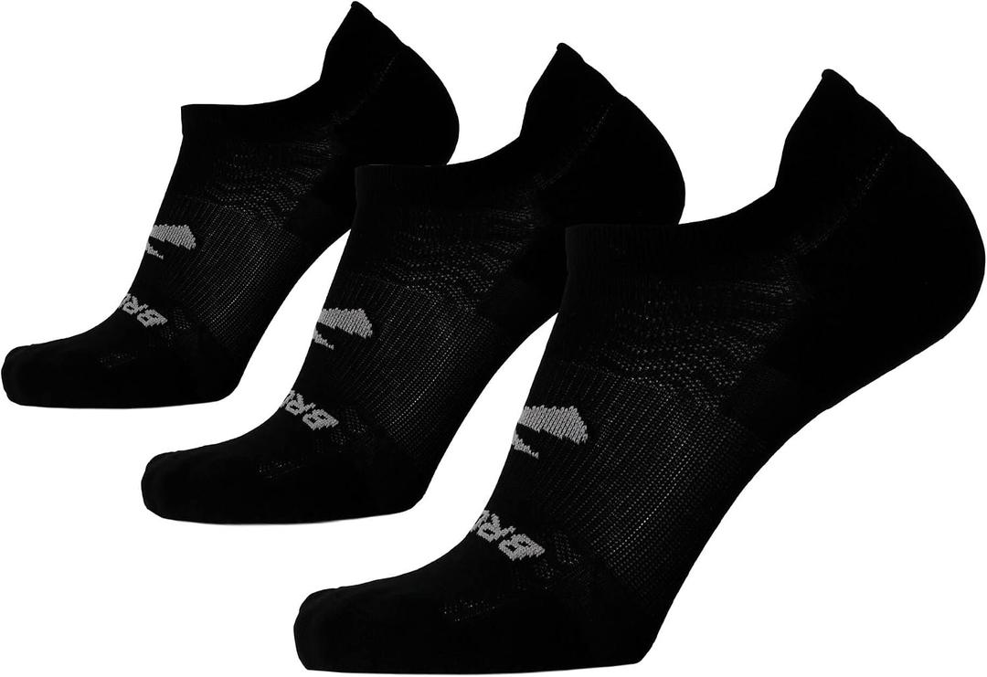 Brooks Run-In No Show Socks I Men & Women Performance Athletic Running Socks I Comfort Fit (3-Pack Set) (Black, M)