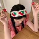2PCS Crochet Headband for Women,Floral and Cherry Pattern,Knitted Hippie Head Bands Scarf for Women 70s Hair Accessories