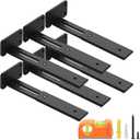 LEOPO Slidable T Shelf Brackets 10 Inch 6 Pack, 1/5" Thick, Matte Black