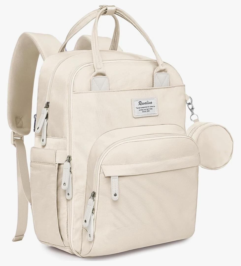 RUVALINO Diaper Bag Backpack-Multifunction Baby Travel Bag with Changing pad, Insulated Bottle Holders & Pacifier Case, Large Capacity, Waterproof, Beige