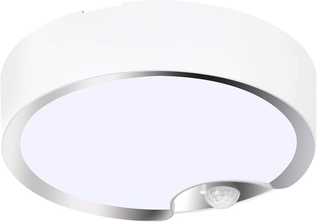 TOOWELL Motion Sensor Ceiling Light Battery Operated Indoor/Outdoor LED Ceiling Lights for Closet Hallway Pantry Laundry Stairs Garage Bathroom Shower Porch Shed Wall 400LM Motion Activated Light, White-1 Pack