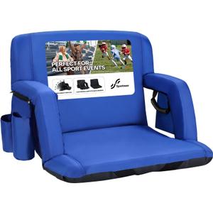 Sportneer Stadium Seats with Back Support: 2.5'' Thick Comfy Cushion 6 Adjustable Angle Bleacher Seat with Armrest - 2 Large Pockets, 2 Cup Holders Stadium Chair for Sport Events Concerts Parks (Non-Heated, Extra Wide - 24", Blue)