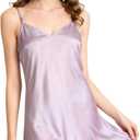 19 Momme Mulberry Silk Nightgown for Women,Sexy V-Neck Spaghetti Strap Chemise,Silk Short Slip Dress for Sleepwear (Large, Purple)