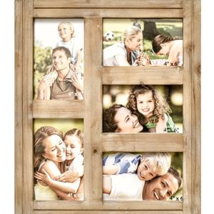 Rustic Distressed Picture Photo Frame Collage - Farmhouse Natural Wood with 5 Openings 4x6 Picture Frame Wall Decor for Wall Hanging