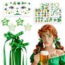 2 x St. Patrick's Day Hair Accessories Kit - Green Hair Bows, Star Hair Clips & Face Stickers for Women, Irish Party Hair Clips Set with Makeup Sticker for Pub Crawl, Festival