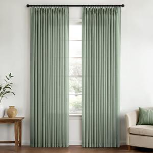 Memory Trained Pinch Pleated Curtains 80 Inches Long, Viral Linen Pinch Pleat Sheer Curtains with Ring Hooks&Clips for Track System Living Room, Sage Green Light Filtering Privacy Curtain 2 Panel Set