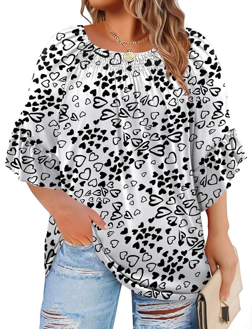 WIHOLL Plus Size Clothes for Women 3/4 Length Sleeve Womens Tops Beach Vacation Clothes Fall Fashion Must Haves Boho Tops Round Neck Tshirts Shirts Womens Clothing XL (White, XL)