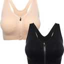 Zip Front Sports Bra - Padded Sports Bras for Women Wireless Post-Surgery Bra Workout Fitness Running (X-Large, #5 2 Packs(Black+Beige))