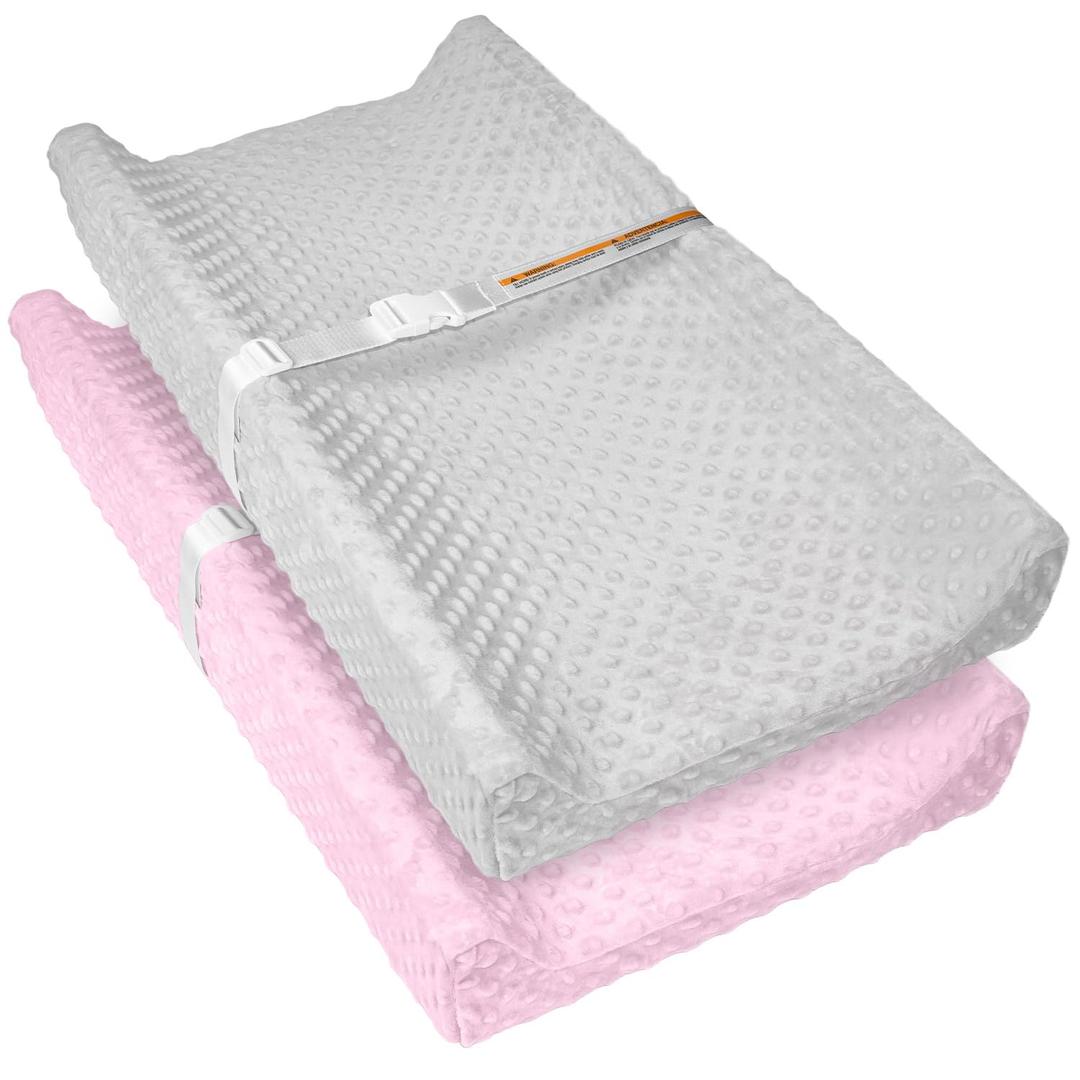 2 Pack Baby Changing Pad Covers, Super Soft Plush Dot Diaper Changing Table Covers Fit 32x16 Inch Changing Table Pad for Baby Boys & Girls