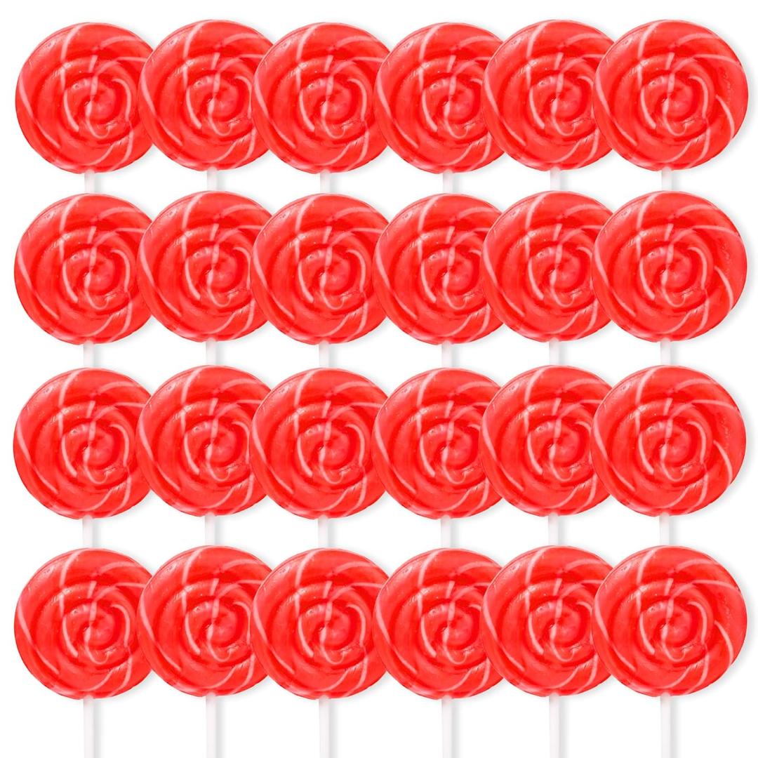 2 x Red Swirl Lollipops, 24 Count Classic Hard Candy Suckers, Individually Wrapped Sweet Treats for Snacking, Parties, Buffets, and Everyday Enjoyment (EXP 09/08/27)