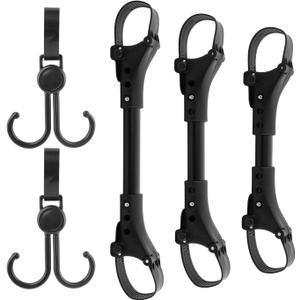 3pcs Stroller Connector with 2pcs Stroller Hook, Connector for Toddlers, Quick Release Adjustable Length with Hook Stroller Connector Set Twins(Black)