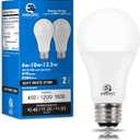 E ENERGETIC LIGHTING 3 Way Light Bulbs 40 75 100W Equivalent, Soft White 2700k 3 Way LED Light Bulb, 450-1200-1600lm A19 LED Bulb, E26 Base Three Way Light Bulbs for Reading, ETL Listed, 2-Pack