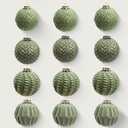 Green and Gold Rustic Christmas Ball Ornaments, 3.15 inches Vintage Christmas Tree Decorations, 12 PCS Large Shatterproof Neutral Farmhouse Luxury Xmas Ornaments for Home Decor
