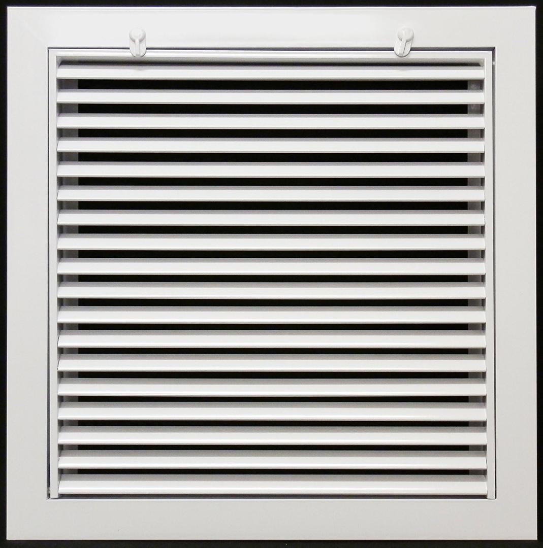 12" X 12" Aluminum Return Filter Grille for 1" Filter - Easy Airflow - Linear Bar Grilles [Outer Dimensions: 14.5"w X 14.5"h]