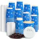 Jingmore 48 Pcs Snowflake Paper Coffee Cups 12 Oz Winter Disposable Extra Thick Insulated Beverage Cups with Leak Proof Lids for Wonderland Winter Christmas Party (Blue)