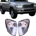 Pair Front Corner Indicator Lamps Compatible with Toyota Land Cruiser FJ100 LC100 HZJ105 Compatible with Lexus LX470 1998-2005 Chrome Turn Signal Lamp W/Bulbs Replace 81520-60360 81510-60490